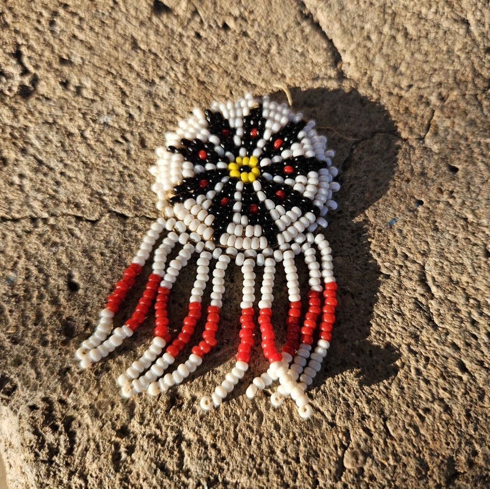 Handcrafted Beaded Pendant Red Black White Southwest Native American Jewelry